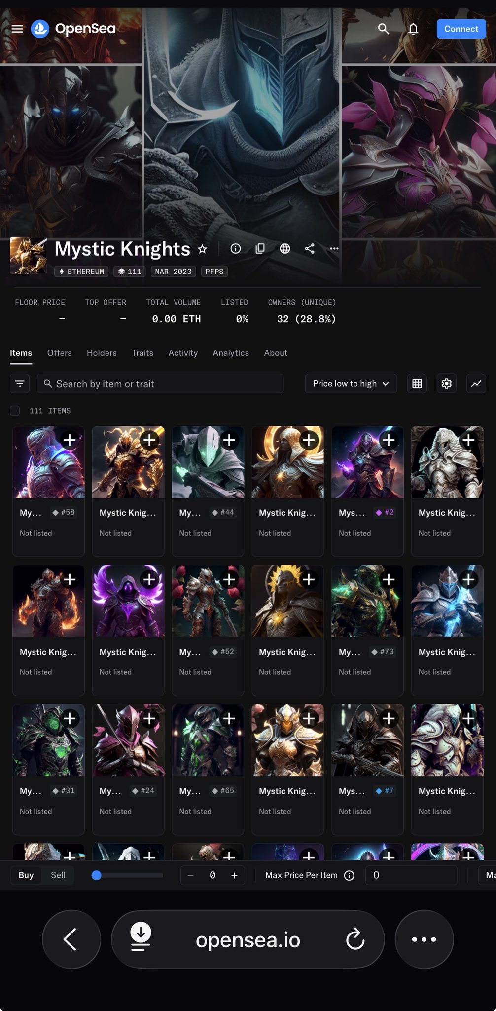 Mystic Knights collection on OpenSea